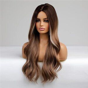 NEW Brown with Mixed Blonde Long Wavy Wig for Women